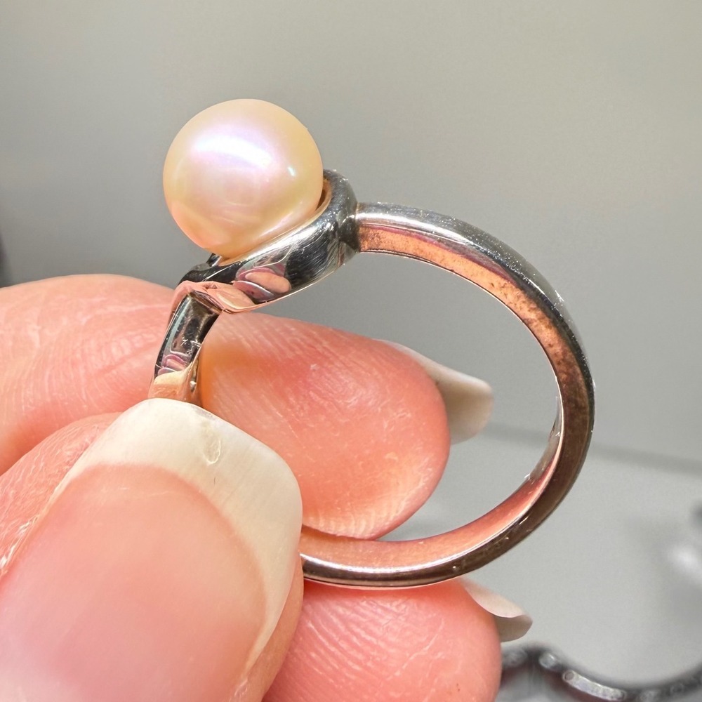 Sterling Silver Pink Cultured Pearl Bypass Infinity Ring Size 6.5 925 STER - Picture 5 of 9
